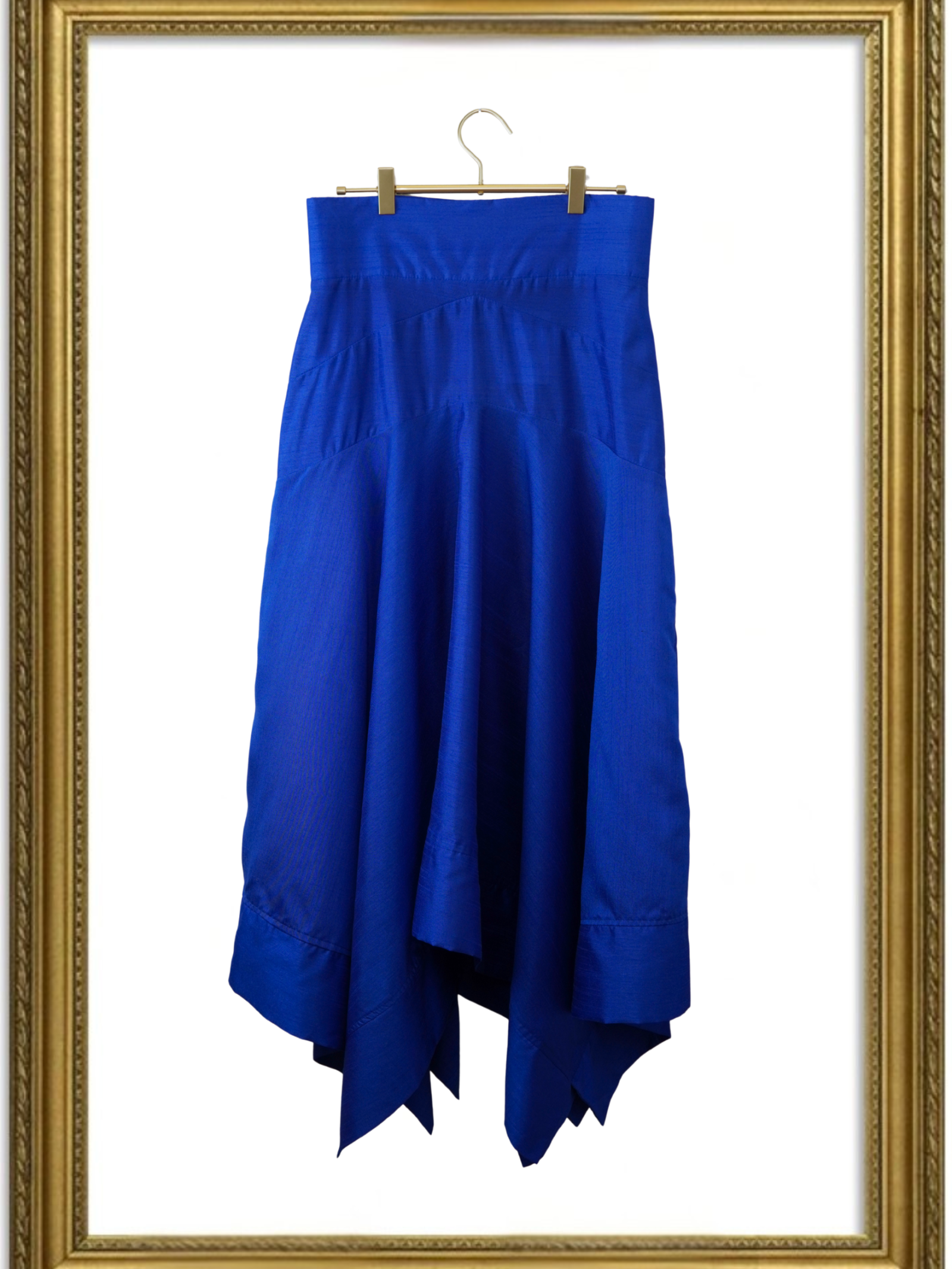 Royal blue high-waist asymmetric skirt